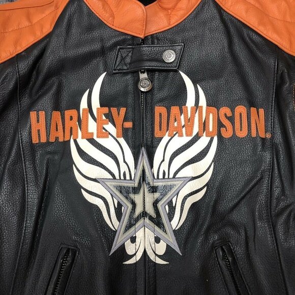 Harley Davidson Orange Rapid City leather Jacket​​​​​​​​ - Picture 2 of 6